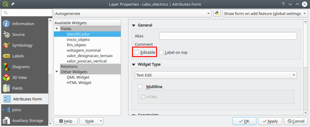 Layer Properties - cabo_electrico | Attributes Form_103